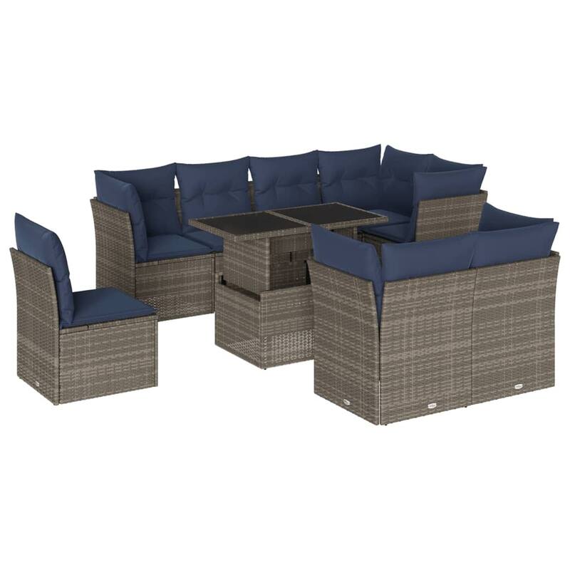 vidaXL Patio Sofa Set with Cushions Modular Outdoor Seating 9 Piece Poly Rattan - 24.4 x 24.4 x 27.2