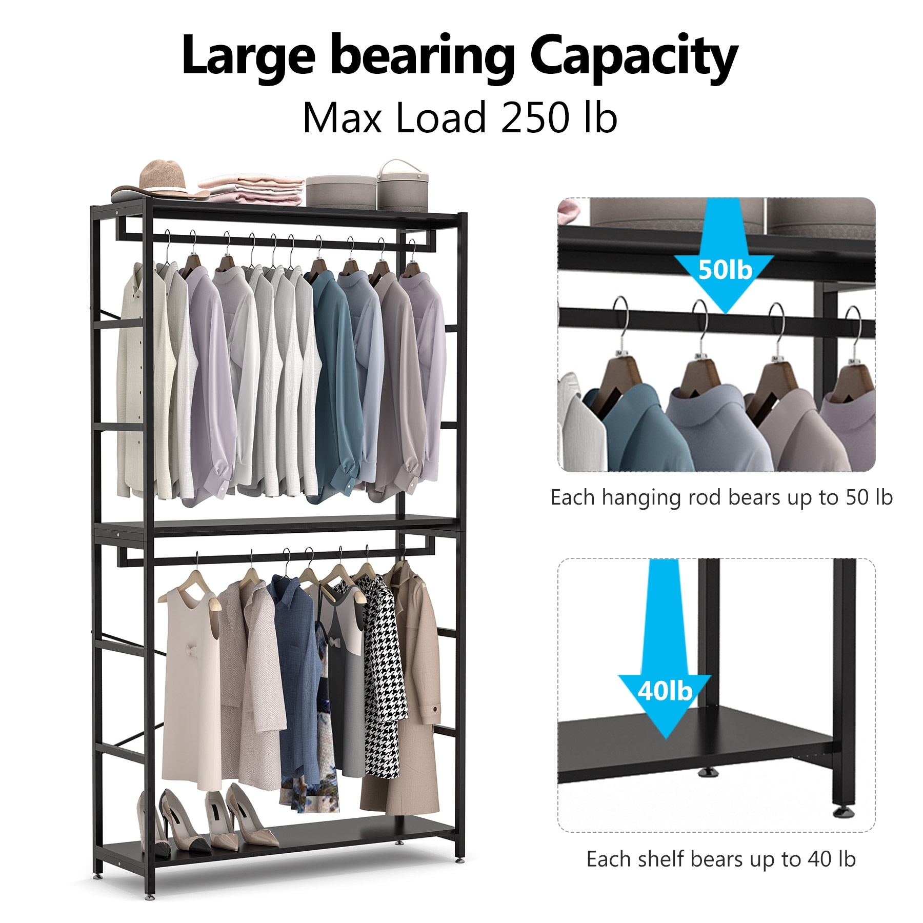 Tribesigns Double Rod Free standing Closet Organizer, Heavy Duty Clothes  Closet Storage with Shelves, Extra Large Wardrobe Clothes Garment Rack