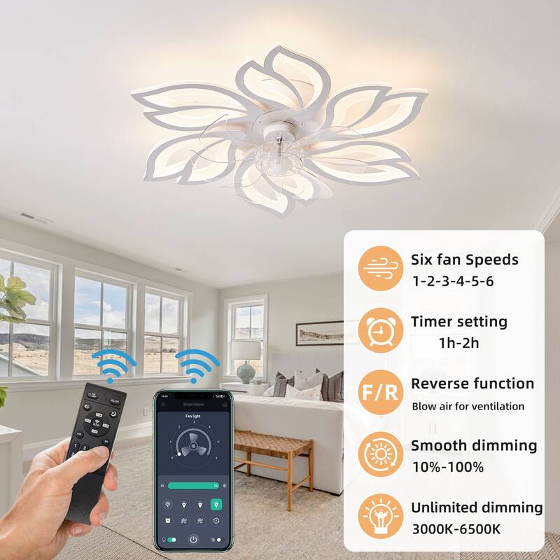 30'' 7 - Blade Ceiling Fan with LED Lights，Indoor Remote Control Ceiling Fans with Lights