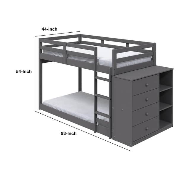 Classic Twin Bunk Bed with Cabinet, 4 Drawers, 3 Compartments, Ladder, Gray