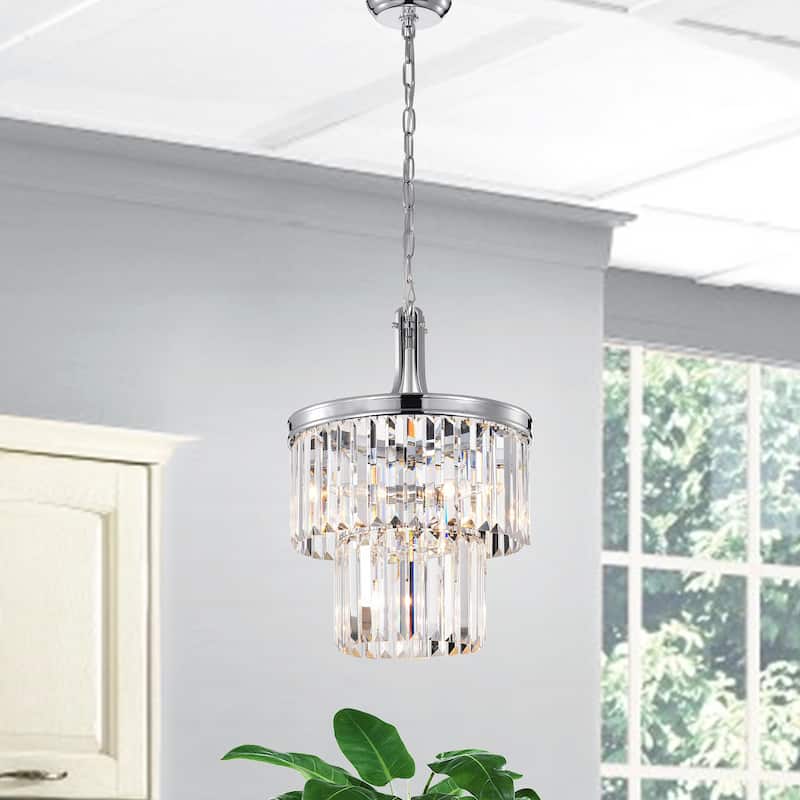 Chrome 4-Light Double Drum Pendant with Colonial Crystals