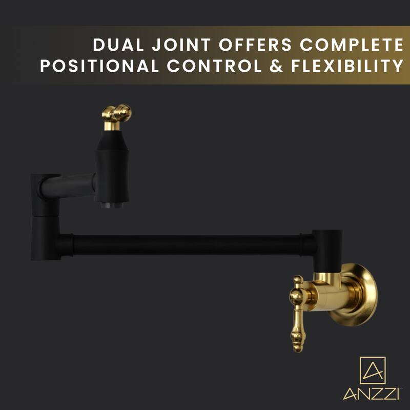 Marca 360-Degree 24" Wall Mounted Pot Filler with Dual Swivel in Matte Black and Brushed Gold