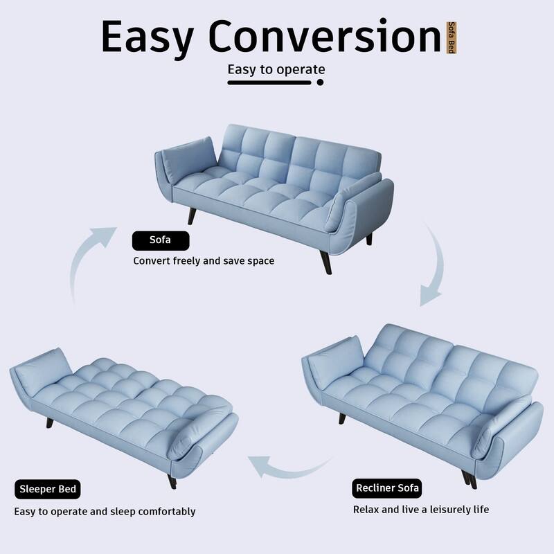 74" Velvet Upholstered Double Sofa Bed, Beige