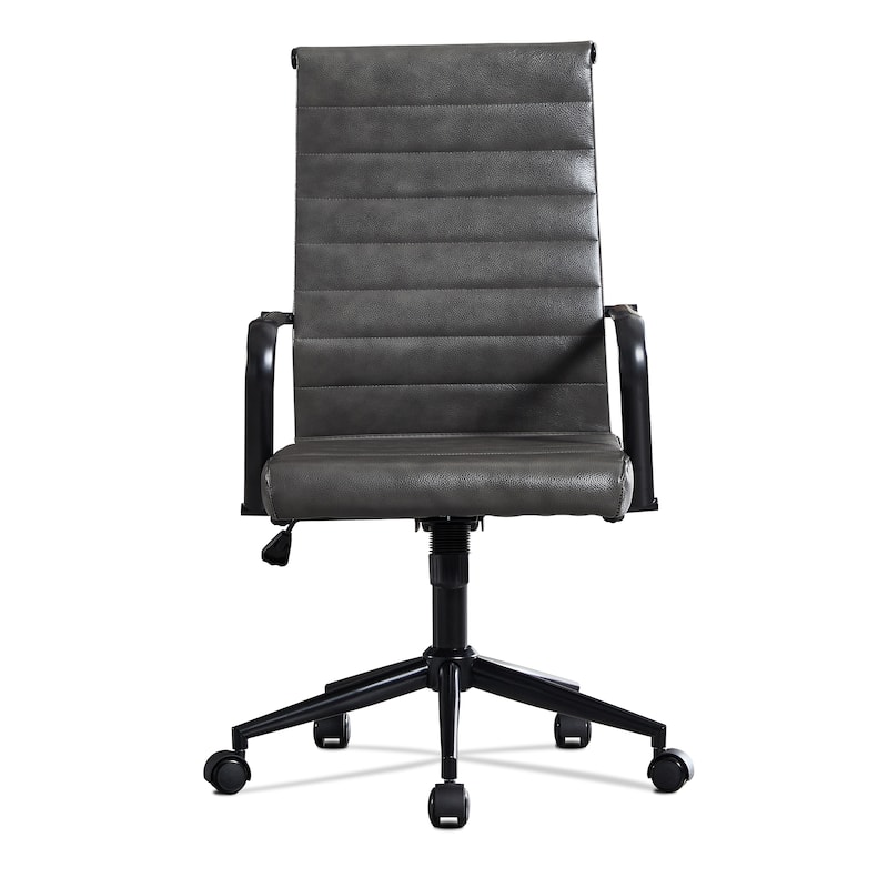 Ergonomic Office Chair Full-Grain Leather with Lumbar Support - Gray-Full Grain Leather