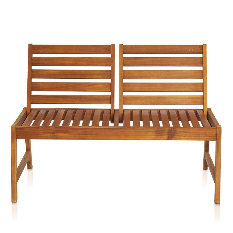 49.6in Back Adjustable Acacia Wood Bench - Brown