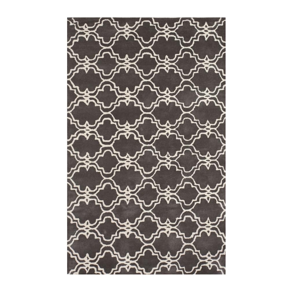 Gray Hand-Tufted Wool Traditional Moroccan Rug, 5' x 8', Elegant Geometric Pattern - L