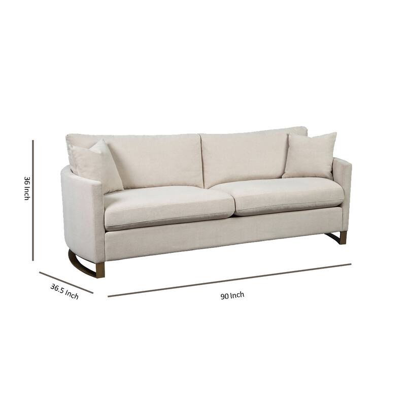Fabric Upholstered Sofa with Metal Sled Base and Curved Armrests, Beige