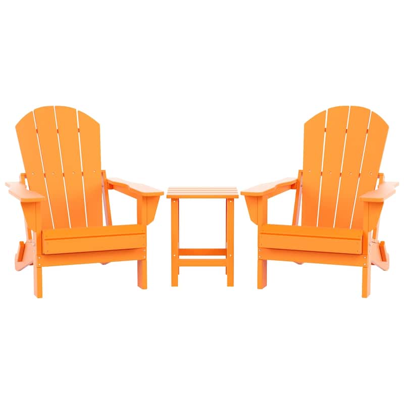 Polytrends Laguna Hdpe All Weather Outdoor Patio Foldable Adirondack Chairs With Side Table (3-Piece Set)