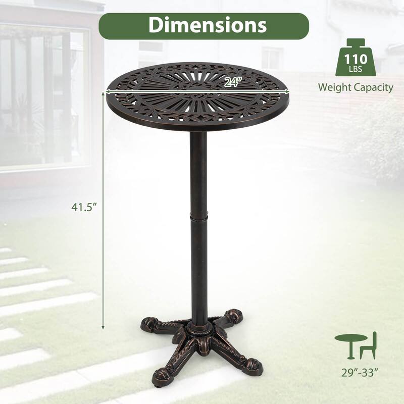 Costway 24” Patio Round Bar Table with Carved Texture for Garden - Bronze - See Details