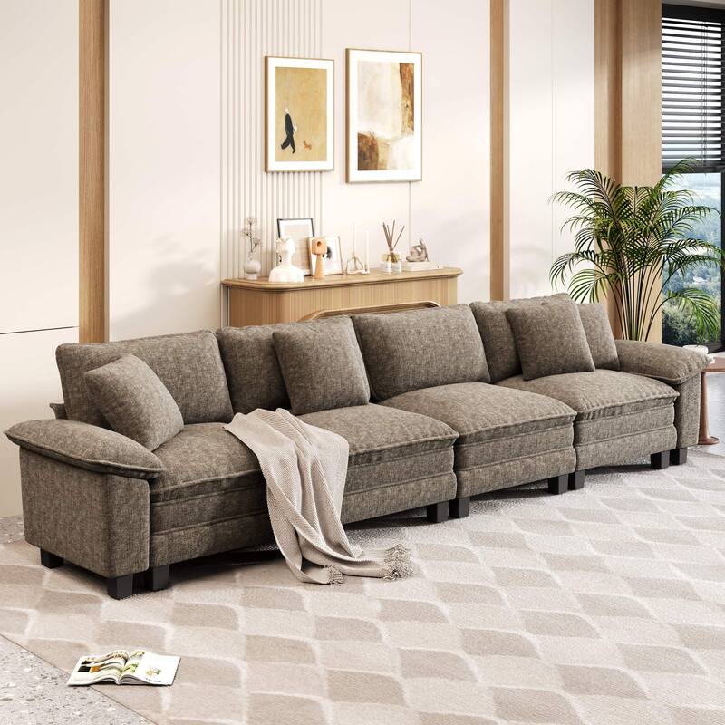 MAISON ARTS Cloud Modular Deep Seat Sofa, Chenille or Corduroy Sectional Couch with Removable Arms, 1–4 Seater - Smoky Grey Chenille(4 Pieces) - Symmetrical