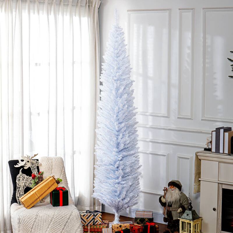 8ft Slim Pencil Artificial Christmas Tree with 618 Branch Tips and Plastic Stand