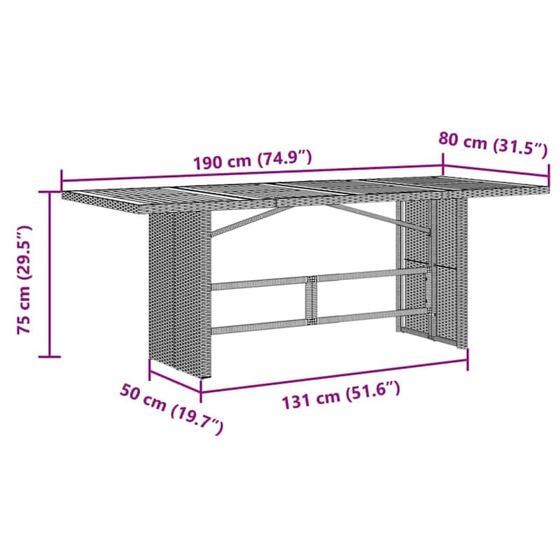 vidaXL Patio Dining Set with Cushions Table and Chairs Outdoor Black Poly Rattan - 23.2 x 22 x 36.2