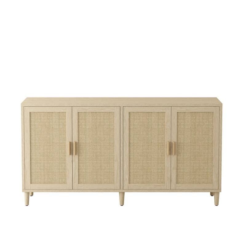 70" Rattan Buffet Cabinet with Storage, 4-Door Sideboard Buffet Cabinet with Adjustable Shelves for Kitchen