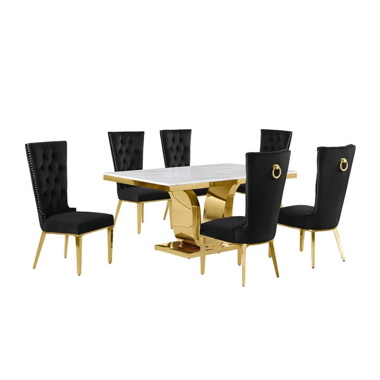 Best Quality Furniture D320-SC334-7 Dining Set with 66" White Marble Top