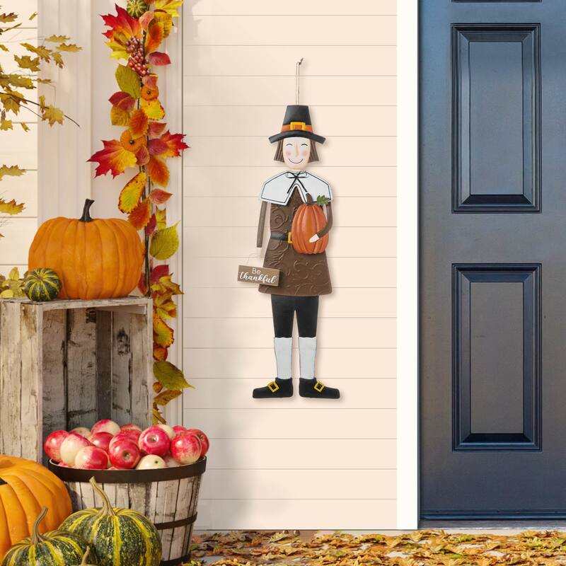 Glitzhome Fall Harvest Metal Yard Stake Hanging Decor for Thanksgiving (2-3 Functions)