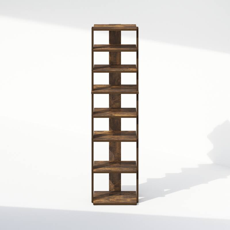 8 Tiers Wood Household Shelving Unit in Pine (12.64 in. W x 46.77 in. H x 12.13 in. D) - 12.64