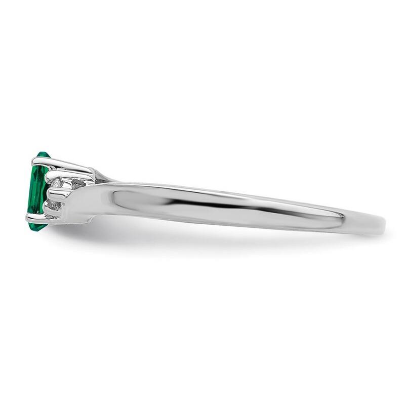 Curata 925 Sterling Silver Rhodium Plated Created Emerald Ring