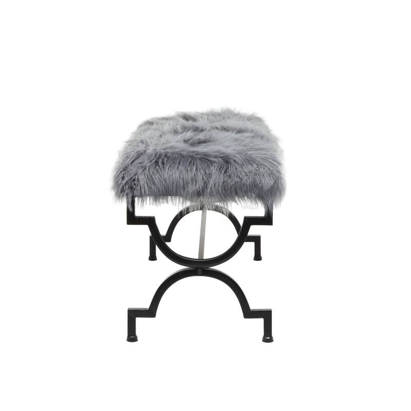 Grey or White Gold Metal Frame Plush Fabric Glam Vanity Bench Stool