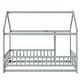 preview thumbnail 10 of 9, Twin Size Wooden Floor Bed with Roof Frame and Safety Guardrails, Grey