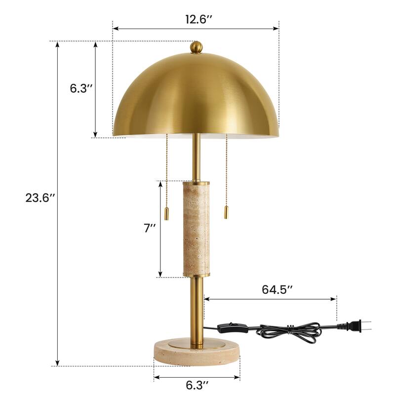 Dome Metal with Marble Base LED Table Lamp Classic Glam Bedside Lamp