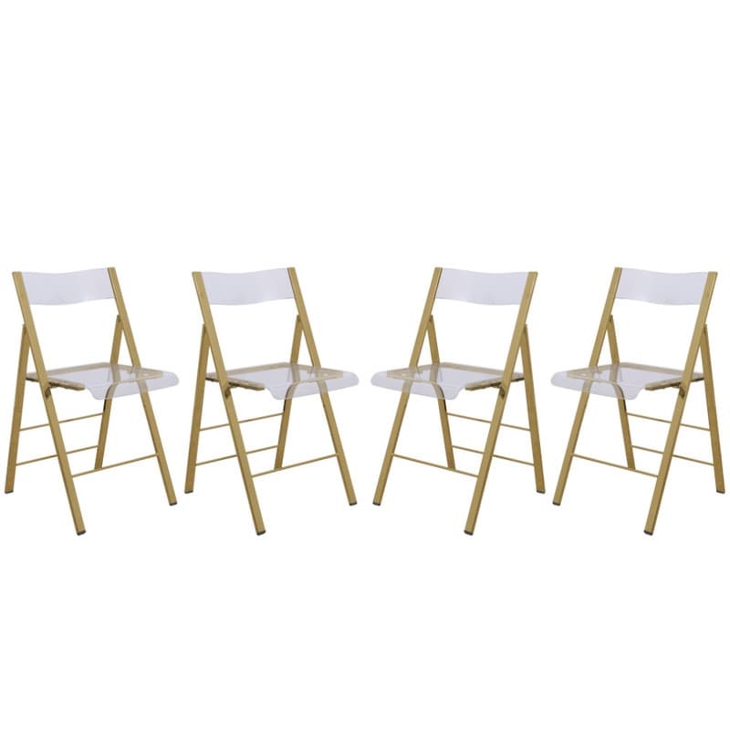 Menno Acrylic Folding Chair Set of 4 - Gold Steel Frame Dining Chair - Fade Resistant Rubber Pads Fully Assembled