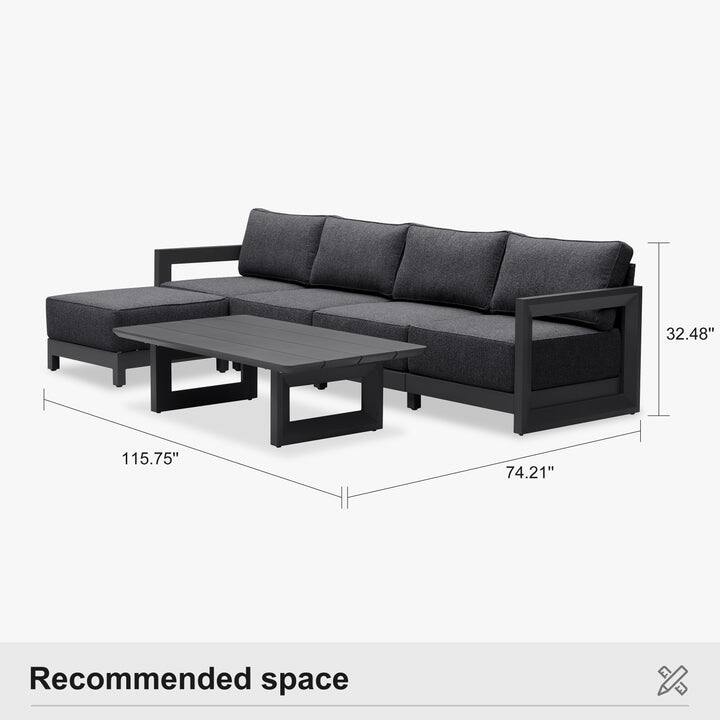 PURPLE LEAF Patio Furniture Set L-Shaped Outdoor Couch with 9.6" Thick Cushion Sofas for Yard Porch Deck, Grey with Table