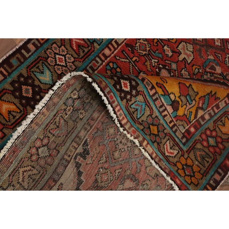Hand Knotted Oriental 100% Wool Carpet Traditional Geometric Oranges & Rust Hamedan Runner Rug - 10' 4'' X 3' 7''