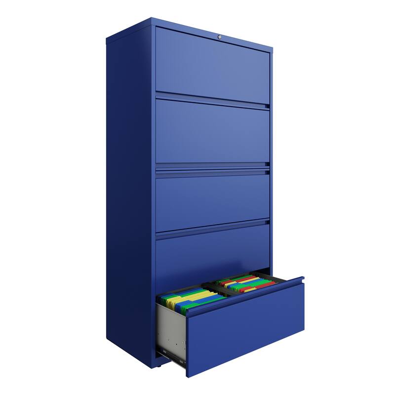Hirsh 36-in Wide HL10000 Series 5 Drawer Lateral File Cabinet with Posting Shelf and Roll-Out Binder Storage, White
