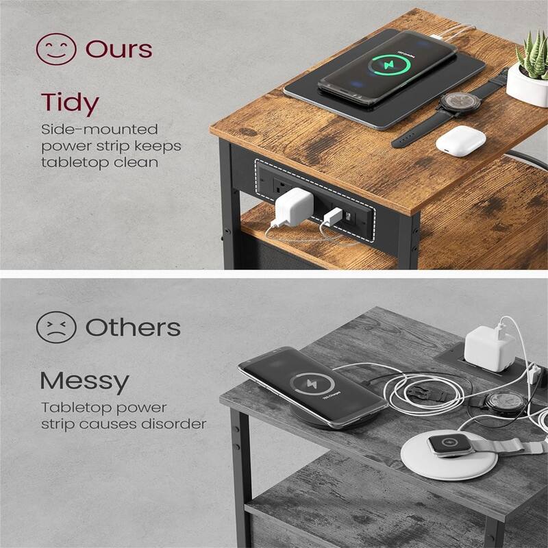 Nightstand with Charging Station Night Stand Side Table with 2 Drawers and 1 Open Shelf