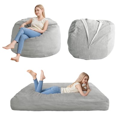 Giant Bean Bag, Corduroy Convertible Beanbag Folds from Lazy Chair to Floor Mattress Bed