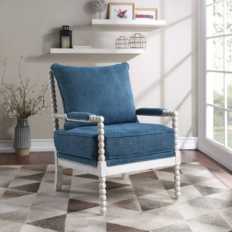 Kaylee Spindle Chair in Fabric with White Frame - Denim