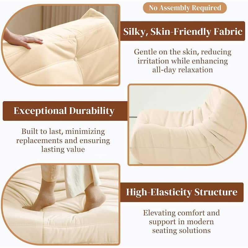 Corduroy Upholstered Oversized Ergonomic Curved Design Button-Tufted Comfy Bean Bag Lazy Sofa for Living Room