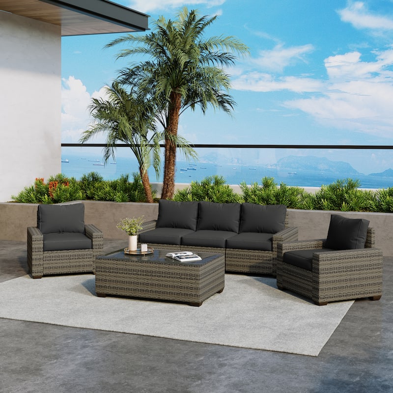 6-Piece Outdoor Wicker Sectional Sofa Set With Cushions And Coffee Table