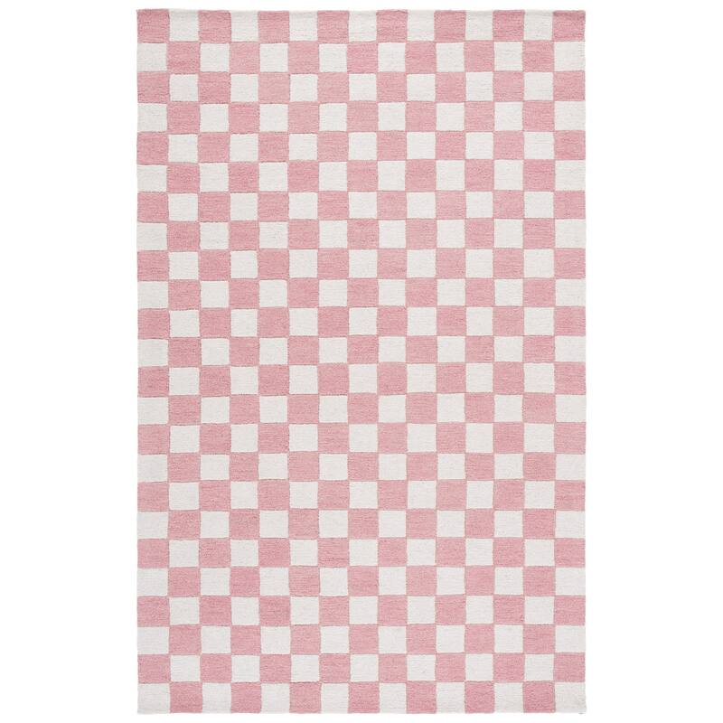 SAFAVIEH Handmade Ebony Gulnur Farmhouse Checkered Wool Rug - 6' x 9' - Pink/Ivory