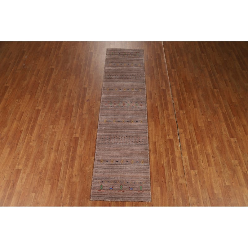 Brown Tribal Gabbeh Indian Runner Rug Handmade Wool Carpet - 2'5"x 9'10"