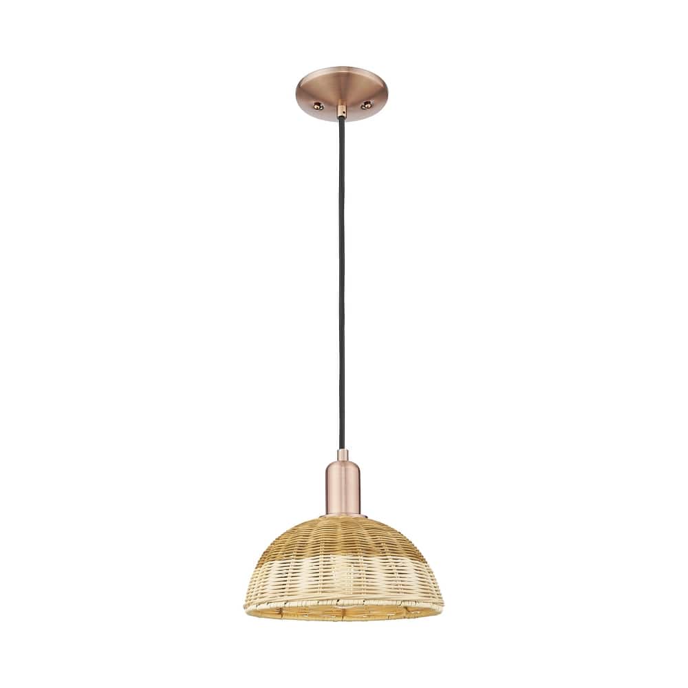 Innovations Lighting Downtown Urban - Natural Ballston Dome - 1 Light 9" Cord Hung Mini Pendant with Basketweave Shade