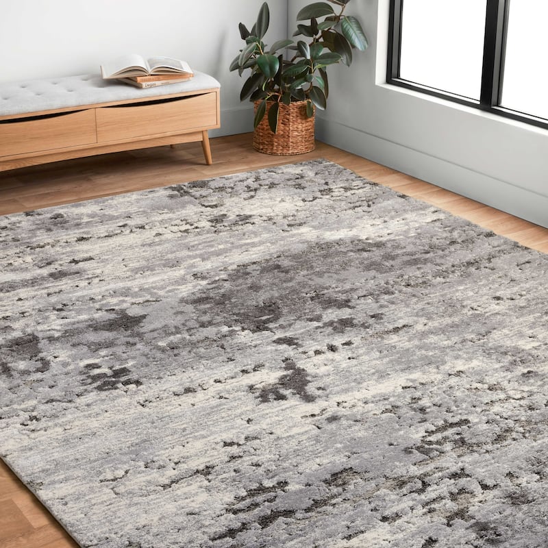 Alexander Home Giovanni Modern Marble Area Rug - 2' 7" x 4' - Charcoal / Grey - Runner/Rectangle