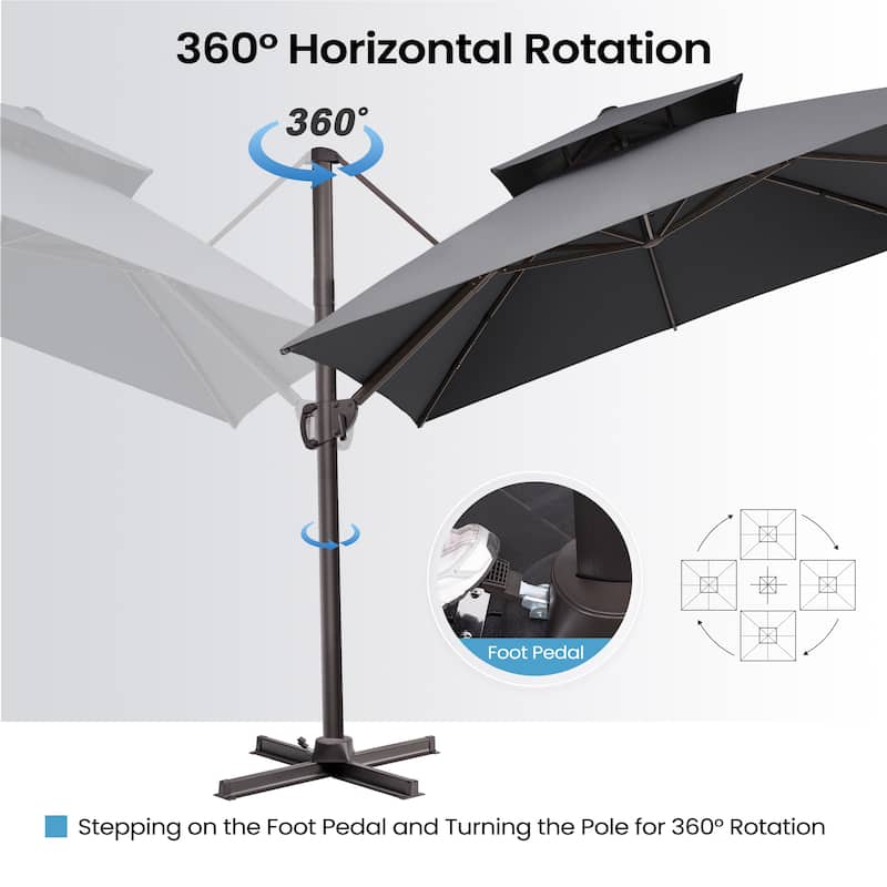 10FT Outdoor Square Patio Cantilever-Offset Umbrella with Base Stand