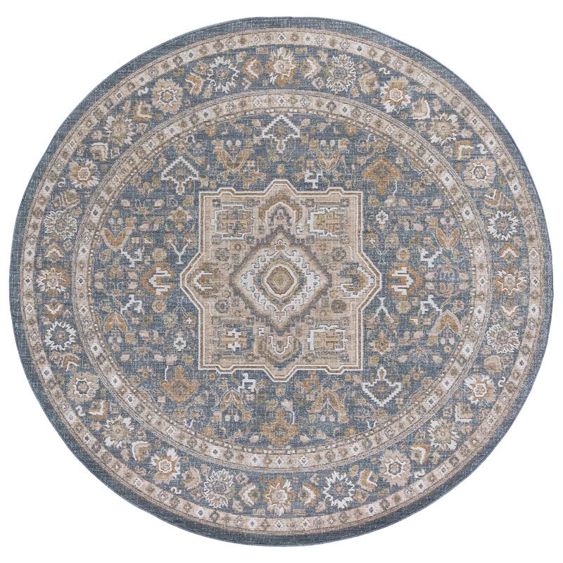 SAFAVIEH Finley Leoncia Traditional Oriental Rug - 6'7" Round - Blue/Beige