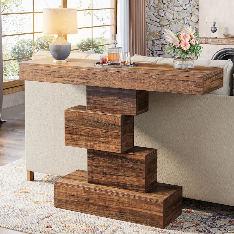 42.5-Inch Narrow Wood Console Table for Entryway Hallway - Rustic Brown