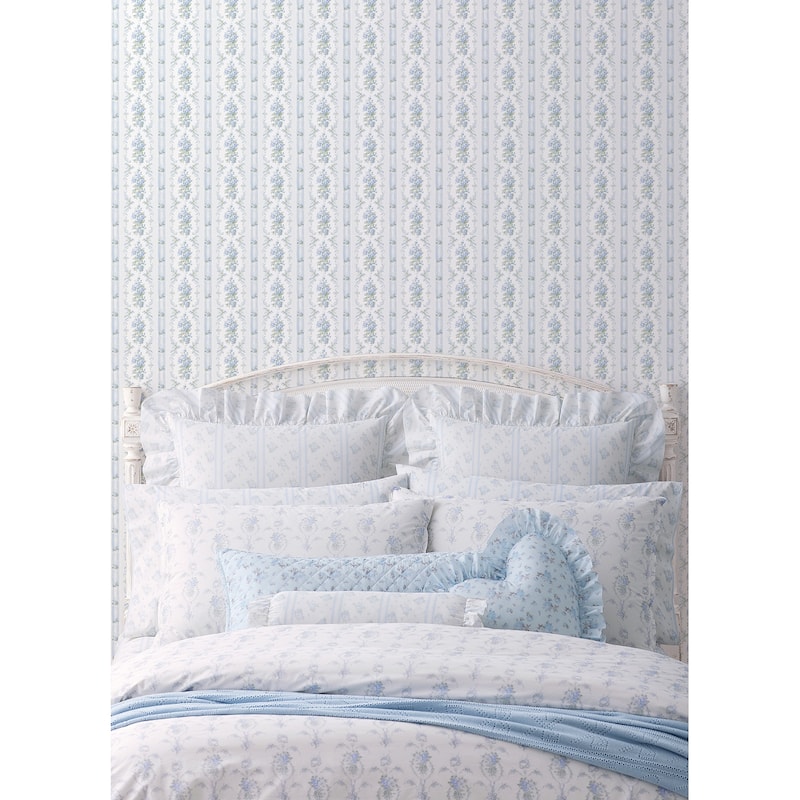 LoveShackFancy Dreamy Days Sweet Blue Stripe and Floral Wallpaper