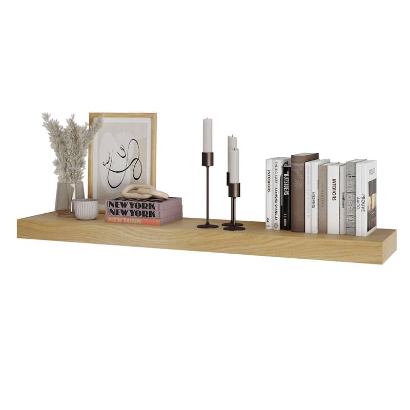 Wallniture OAKEN 48-60 inch Long, 10" Deep, 2.5" thick Floating Shelf with Hidden Bracket, Bookshelf, Farmhouse & Boho Decor