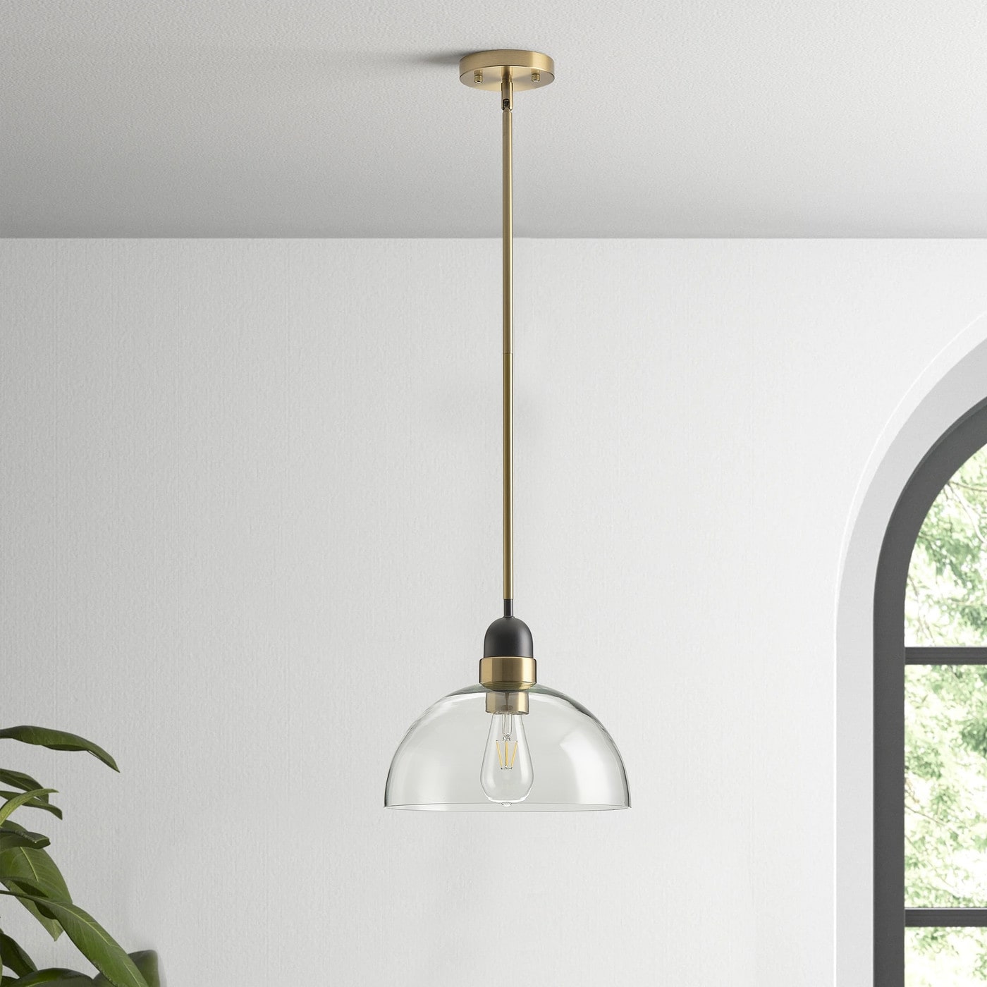 Industrial Matte Black Glass Shade Pendant Light with Brass