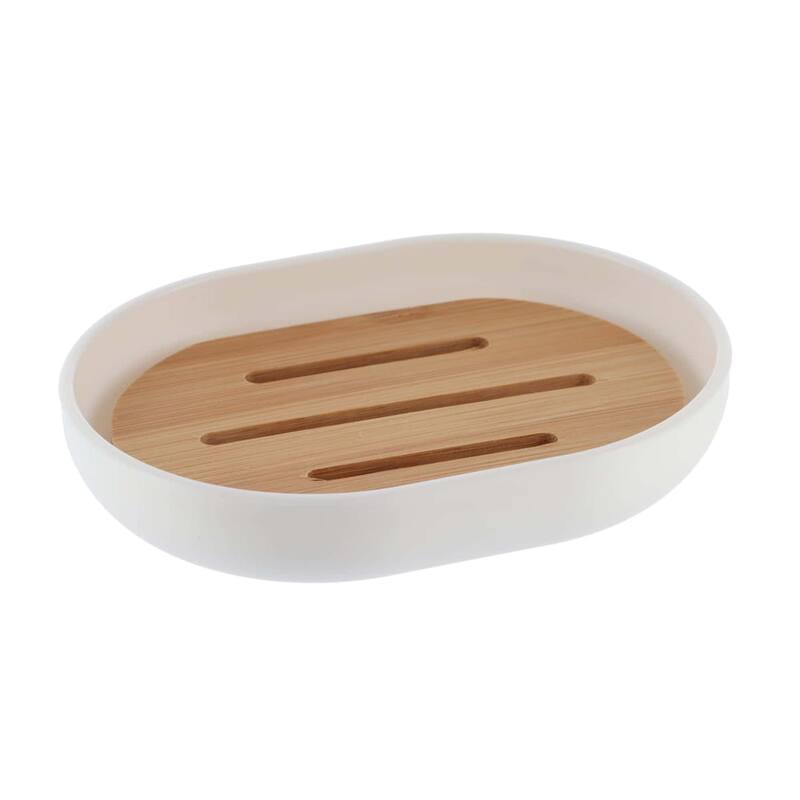 Evideco Bathroom Soap Dish Cup Padang White Bamboo Tray