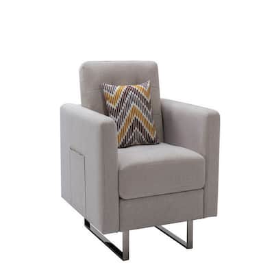 Lewa 34 inch Modern Accent Armchair, Silver Metal Legs, Tufted Seat, Beige