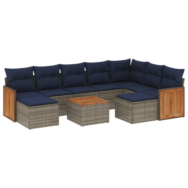 vidaXL 9/10 Piece Patio Sofa Set with Cushions Black/Gray Poly Rattan - 21.7 x 24.4 x 27.2