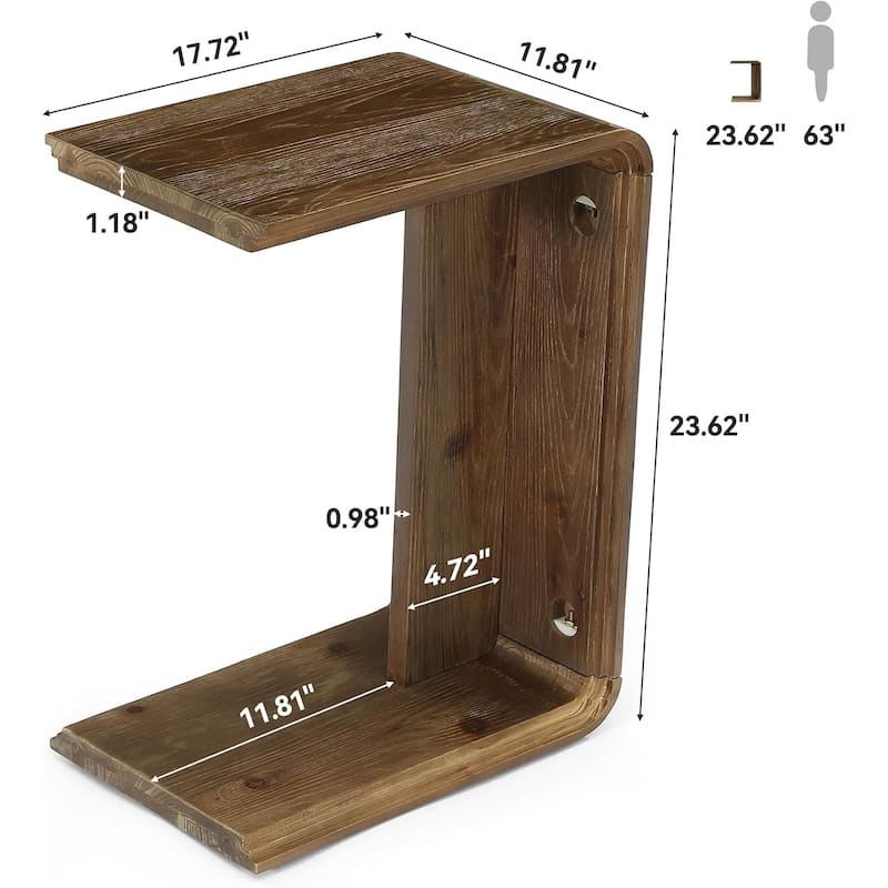 C-Shaped Solid Wood End Table for Living Room, Small Space, Easy Assembly