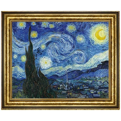 The Starry Night by Vincent Van Gogh Oil Painting Gold Frame 29 x 24 ...