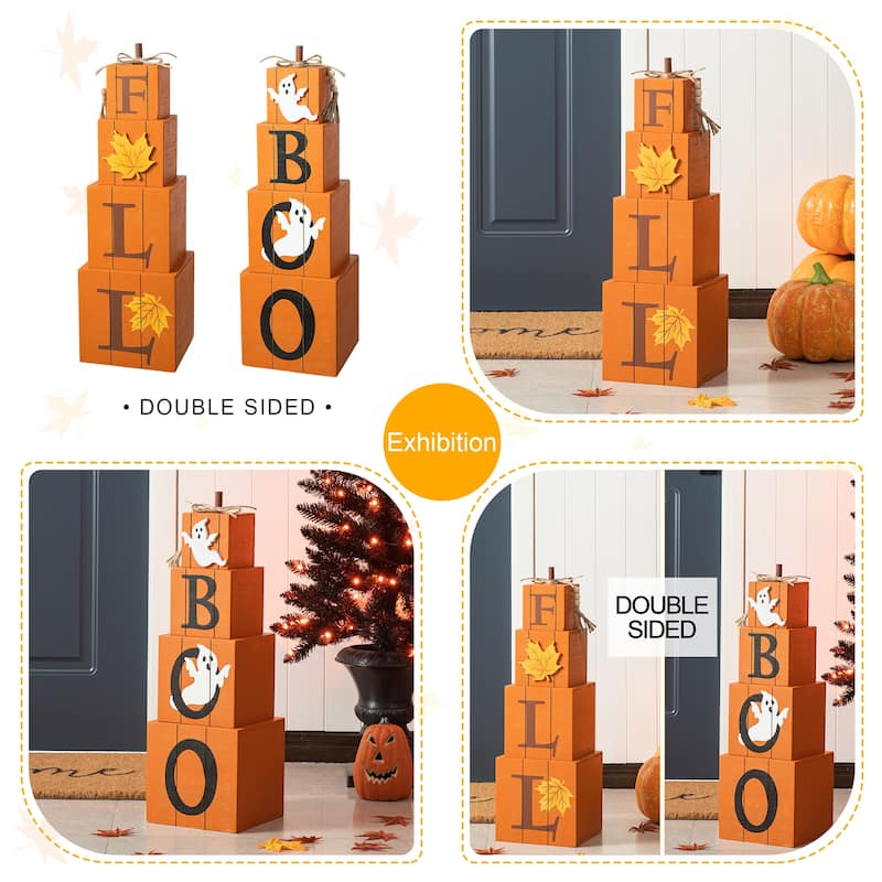 Glitzhome 25.5"H Halloween and Fall Wood Reversible Boxed Porch Decor