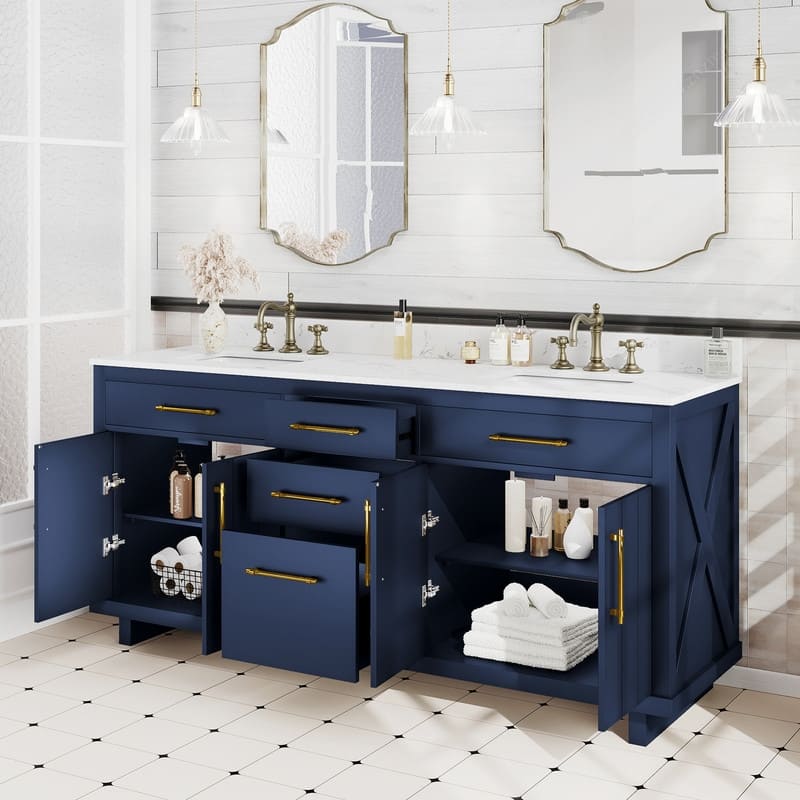 72-inch Double Bathroom Vanities with 2 Integrated Rectangular Sinks